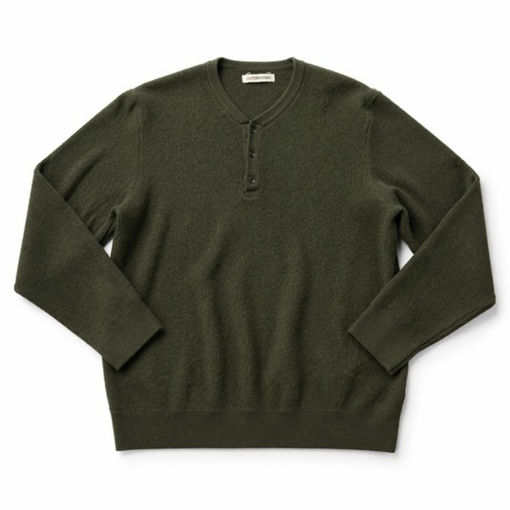Outerknown Sweater Wool Cashmere Waffle Knit Henley Green XXL* READ Casual Cozy‎